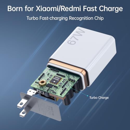 67 W Turbo Wall Charger for Xiaomi Mi & Redmi Devices – Ultra-Fast Charging with 5 ft Cable, Compact Design, and Enhanced Safety Features for Optimal Device Longevity and Performance