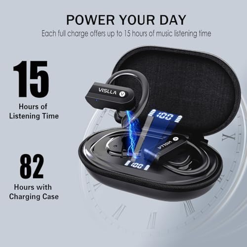 High-Performance Waterproof Bluetooth Earbuds with 82-Hour Battery Life, Ergonomic Earhooks & PU Leather Charging Case – Ideal Wireless Headphones for Gym, Running & Outdoor Activities with Hi-Fi Sound Quality and Built-in Mic for Seamless Connectivity