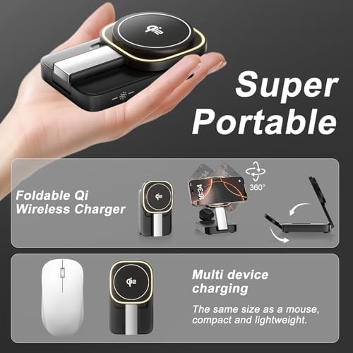 Revolutionize Your Charging Routine with the 3-in-1 Magnetic Wireless Charger Station for Apple Devices – Foldable Design, Integrated Night Lamp, and Mag Safe Compatibility for i Phone 16/16 Pro/16 Pro Max/15/14/13/12, Air Pods, and Apple Watch (Sleek Black Finish) – Ultimate Convenience and Enhanced Speed for Modern Users