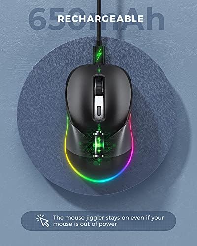 PEIOUS Rechargeable Wireless Jiggler Mouse – Effortless Laptop Companion with Undetectable Movement & On/Off Control for Continuous Workflow – Sleek Black & Grey Design for Enhanced Productivity