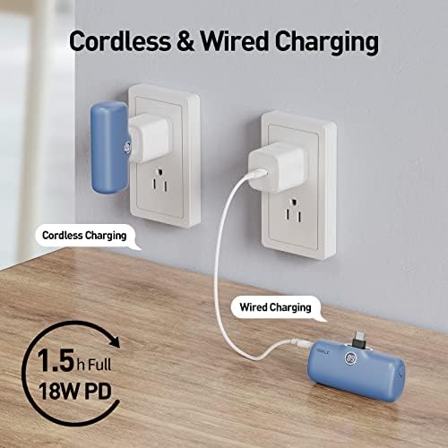 Compact i WALK 4,800 m Ah Portable Charger – High-Speed 18 W PD Power Bank with Built-in USB-C for Seamless Charging of i Phone 15/16/Pro/Max & Samsung Galaxy S25/S24/S23 – Ideal Travel Companion for On-the-Go Power Solutions