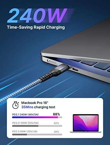JSAUX 10 FT 240 W USB C to USB C Charging Cable – Premium Nylon Braided Fast Charger for Mac Book Pro, i Phone 16/16 Pro Max, Samsung Galaxy, Pixel – Enhanced Durability and Data Transfer Speeds – Ultimate Compatibility for Modern Devices