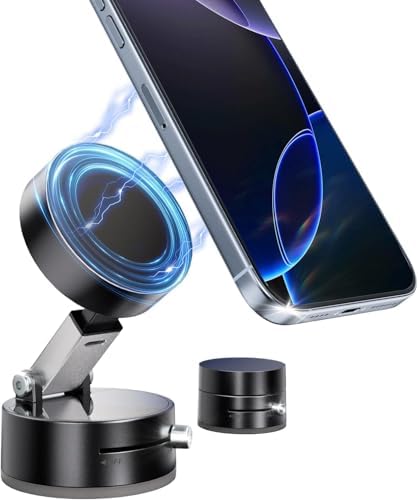 Mag Safe-Compatible Foldable Magnetic Car Phone Mount – 360° Rotatable Holder with Strong Suction Cup for Universal Smartphones – Compact and Reliable Accessory for Safe Navigation and Hands-Free Communication