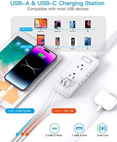 HANYCONY Travel Power Strip with 6 Outlets & 3 USB Ports – 5 ft Flat Plug Extension Cord for Cruise Ships & College Dorms – Space-Saving Wall Mount Design for Ultimate Convenience & Fast Charging Efficiency