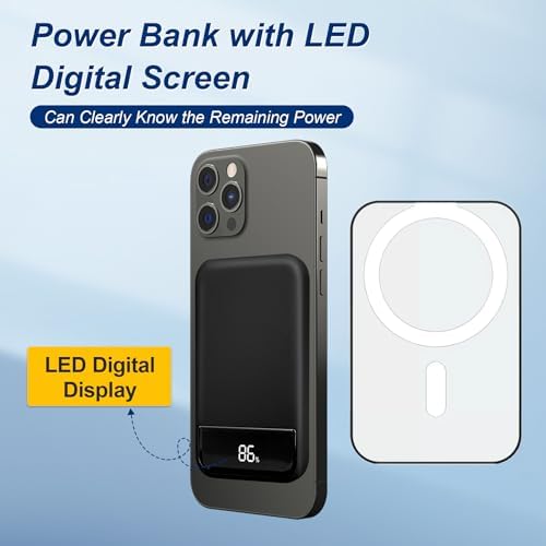 Ultimate 10000 m Ah Magnetic Power Bank – Fast Wireless Charger for i Phone 12-16 Series with Type-C LED Display – Ideal Travel Companion for Business and Leisure – Effortless Magnetic Alignment and Lightweight Design for On-the-Go Charging