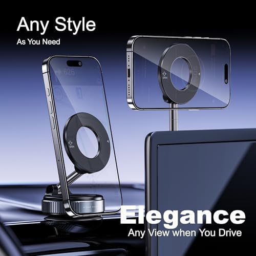 Universal Magnetic Car Phone Holder with Vacuum Suction Cup – Effortless Hands-Free Access for i Phone & Android, Mag Safe-Compatible, No Charging Required, Compact & Foldable Design for Ultimate Convenience and Stability