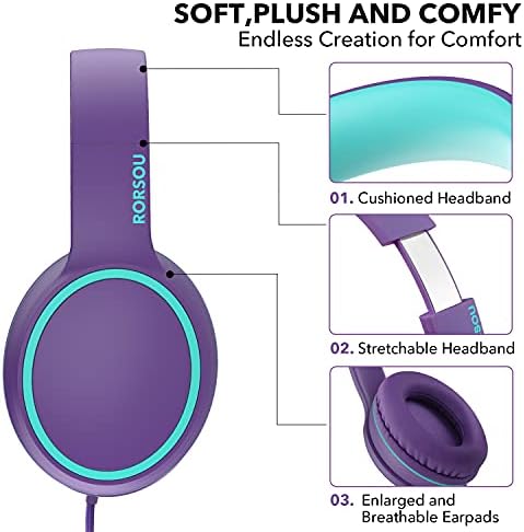 RORSOU R10 Over-Ear Headphones – Lightweight Hi-Fi Stereo Sound with Integrated Microphone for Crisp Bass and Clarity, 1.5 M Tangle-Free Cable, Perfect for Smartphones, Tablets, and PCs – Ultimate Comfort and Portable Design for Music Lovers on the Move