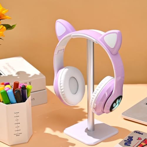 Playful Cat Ear Bluetooth Headphones for Kids – Foldable Over-Ear Design with LED Lights, Safe Listening Volume Control, Built-in Microphone, and Multi-Device Connectivity – Ideal for Music, Movies, and Gaming on i Phones, i Pads, Smartphones, and More!
