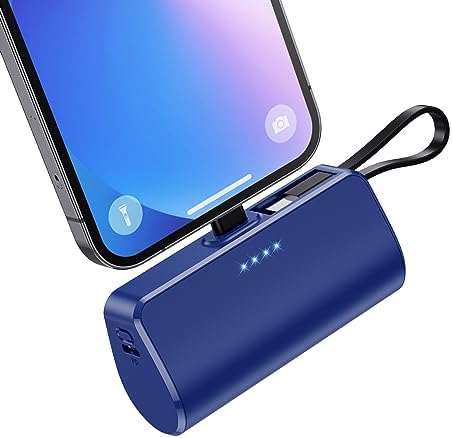 Ultra-Compact 5200 m Ah Power Bank with Built-in USB-C Cable – High-Speed Mini Charger for i Phone 15/14/13/12/XR/8/7/6 & Android Devices – Perfect On-the-Go Backup Solution for Busy Lifestyles with LED Battery Indicator and Enhanced Compatibility