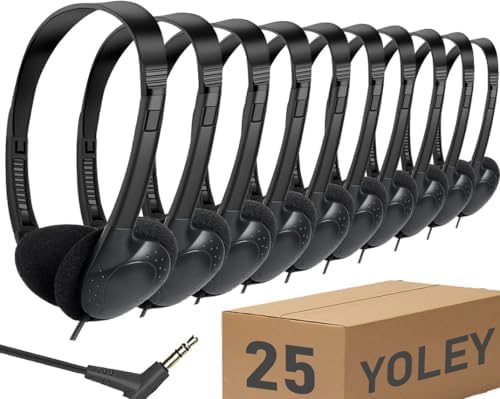 Classroom-Ready Wired Headphones 12 Pack – Durable Audio Accessories for Students and Adults – Lightweight Comfort with Adjustable Fit, Tangle-Free Cords for Optimal Learning Environments
