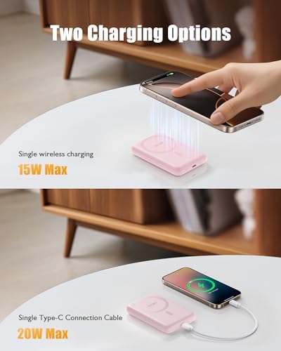 Ultra-Slim 10,000 m Ah Mag Safe Power Bank – 15 W Magnetic Wireless Charger with PD 20 W Fast Charging for i Phone 12-16 Series – Compact Beige Design for Effortless Portability & Simultaneous Dual Device Charging – Includes 22.5 W USB-C Cable for Quick Top-Ups and Hassle-Free Use
