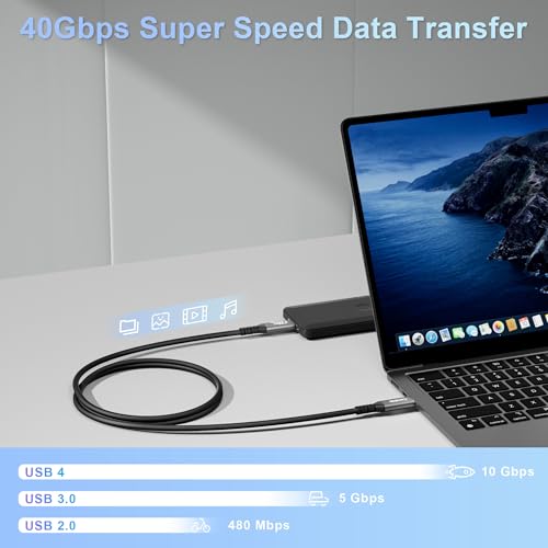 Ultra-Fast Coaxial USB 4 Cable 4 FT with 90-Degree Connector – Experience 40 Gbps Data Transfer, 8 K/5 K Video at 60 Hz, and 240 W Power Delivery – Ideal for Mac Book, i Phone 16/15, SSDs, Thunderbolt 4 & More – Enhanced Durability and Compatibility for Ultimate Performance