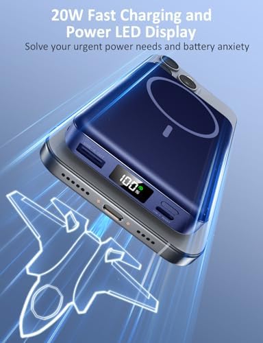 Magnetic 10000 m Ah Portable Power Bank with Built-in Cable – 5-in-1 Fast Charger for i Phone 16/15/14/13 Pro/Pro Max & Samsung – Ultimate Compatibility & Quick Charging Solution for On-the-Go Users