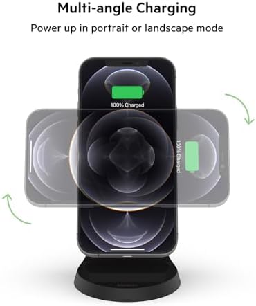 Belkin Magnetic Wireless Charging Stand – Ultra-Fast Mag Safe Charger for i Phone 12, 13, and 14 – Effortless Magnetic Alignment & Integrated Power Supply – Stylish White Design for Modern Environments – Streamlined Wireless Charging Solution for Enhanced User Experience and Aesthetic Appeal