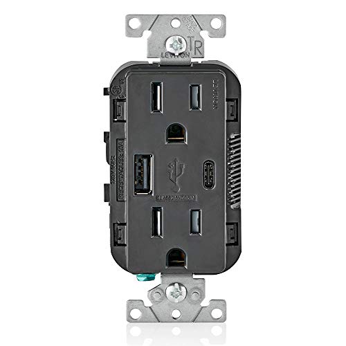Leviton 60 W Dual USB Type A/Type-C In-Wall Charger – Fast, Efficient Power Delivery Solution for Smartphones, Tablets & Laptops – Tamper-Resistant Outlet in Light Almond for Safe, Clutter-Free Charging Experience – Perfect for Home and Office Use