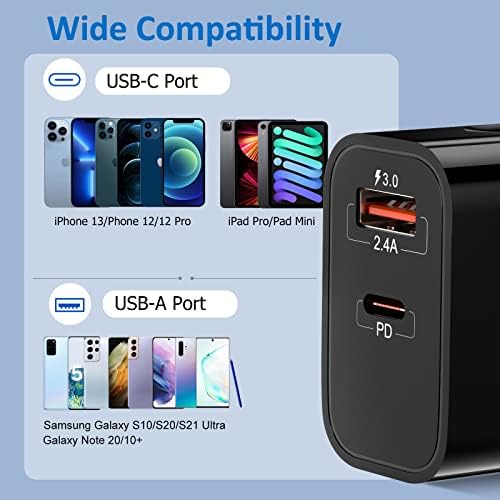 Rapid Charge 20 W USB-C Wall Charger 5-Pack – Dual Port Quick Charge 3.0 Power Adapter Compatible with i Phone 16/15/14/13/12/11 Pro Max, XS, SE, 8 Plus & Samsung S20 – Ultimate Charging Efficiency for On-the-Go Lifestyle – Compact and Durable Design for Maximum Portability