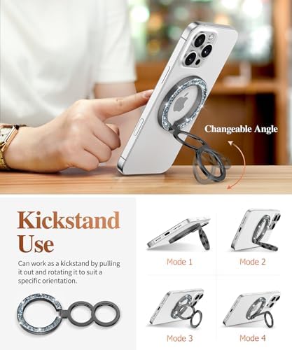 GVIEWIN Magnetic Phone Ring Holder, Compatible with MagSafe Phone Grip with Adjustable Stand, Magnet Phone Ring Kickstand for iPhone 16 Pro Max/Plus/15/14/13/12 Series/Other Phones (Purple) – Enhanced Compatibility and Speed
