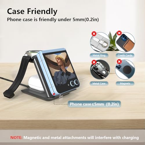 Portable 2-in-1 Fast Charging Station for Samsung Galaxy Z Flip Series – Foldable Wireless Charger with Enhanced Compatibility for Galaxy S, Note, and Watch – Ideal Travel Companion with Adapter Included – Sleek Black Design for Effortless Power on the Go