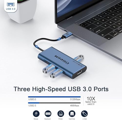 Elevate Your Connectivity Game with the QGee M 7-in-1 USB C Hub – Ultimate 4 K HDMI Adapter for Mac Book, i Phone 15/16, i Pad Pro Max & Chromebook – 100 W Power Delivery, High-Speed USB 3.0 Ports & Integrated Card Reader in Sleek Grey for Superior Performance and Unmatched Versatility
