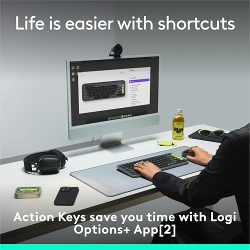 Elevate Your Workspace with the Logitech POP ICON Wireless Bluetooth Keyboard – Stylish Graphite & White Design, Effortless Multi-Device Switching, Comfortable Low-Profile Typing, and Customizable Keys for Enhanced Productivity on Laptops, Tablets, and PCs