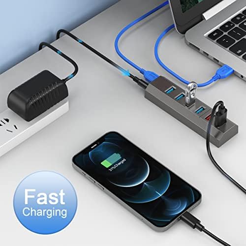 Maximize Your Connectivity with the Aiibe 6-Port USB 3.0 Hub Splitter – High-Speed Data Transfer Up to 5 Gbps, Includes 24 W Power Adapter for Reliable Multi-Device Charging, Perfect for Laptops, Mac, PCs & Mobile HDDs – Streamline Your Workflow & Enhance Productivity with This Sleek Black USB Hub