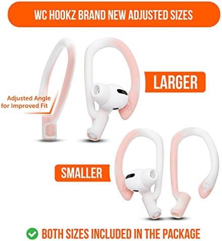 Patented WC Hook Z – Upgraded Over-Ear Hooks for Air Pods Pro 1, 2 & Air Pods 1, 2, 3 | Secure Fit Earbud Accessories with Unique Left & Right Design | Two Size Pairs Included | Winter White | Premium Quality by Wicked Cushions for Maximum Comfort and Stability