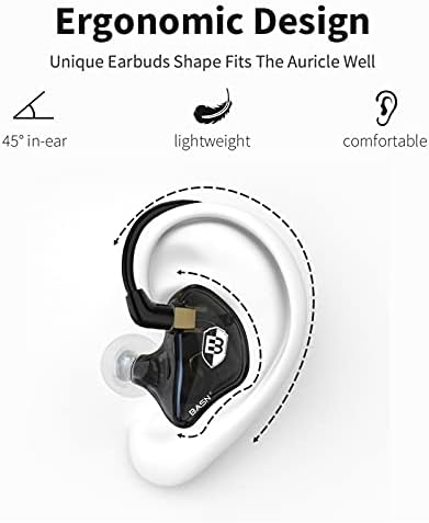 BASN Bsinger PRO Dynamic Driver In-Ear Monitor Headphones for Musicians – Premium Noise Isolating Earbuds with Dual Detachable MMCX Cables (Sleek Black Finish) for Ultimate Sound Clarity and Comfort