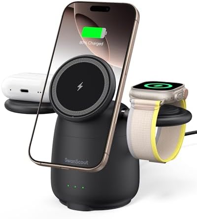 3-in-1 Wireless Charging Station for Mag Safe: Fast Charging Dock for i Phone 16/15/14/13/12, Apple Watch & Air Pods, Swan Scout 707 M – Streamlined Power Solution for Modern Tech Enthusiasts