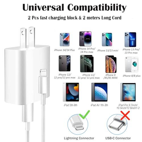 Super Fast i Phone Charger Bundle – 10-Foot MFi Certified USB-C to Lightning Cable with High-Power Charging Block for Instant Compatibility with i Phone 14/14 Pro Max/14 Plus/13/13 Mini/12/11/X/XR/SE & i Pads – Unmatched Speed & Durability for Effortless Charging on the Go