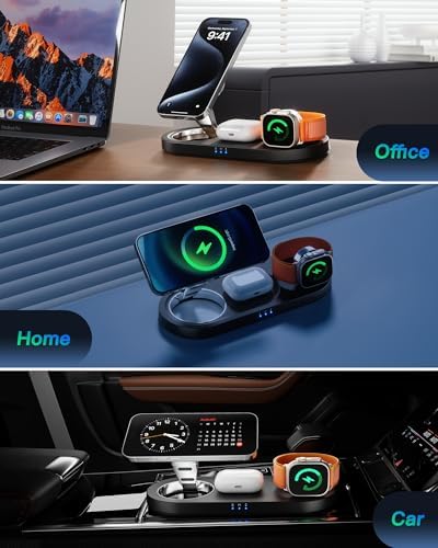 Effortless Power: Enhanced 3-in-1 Magnetic Charging Station for Apple Devices – Fast Wireless Charger for i Phone 16/15/14/13/12, Air Pods Pro & Apple Watch Series in Elegant White – Ultimate Compatibility & Streamlined Charging Experience