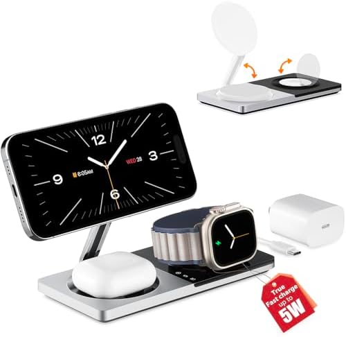 Ultimate 3-in-1 Wireless Charging Station for Apple Devices – Fast Mag Safe Charger for i Phone 12-16, Air Pods & Apple Watch with Foldable Stand – Travel-Friendly, Space-Saving Solution for Home & Office Decor