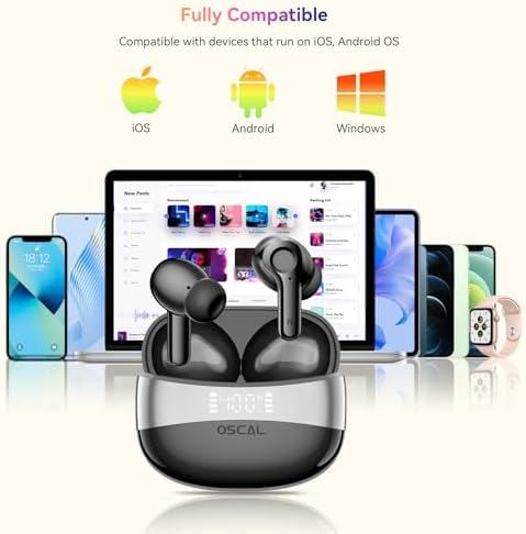 Cutting-Edge Bluetooth 5.4 Wireless Earbuds with Superior Hi-Fi Stereo Sound and Deep Bass – Advanced Noise-Cancellation for Crystal Clear Calls, 40-Hour Playtime, and IPX7 Waterproof for Ultimate Sports Performance – Seamlessly Compatible with Android & i Phone Devices
