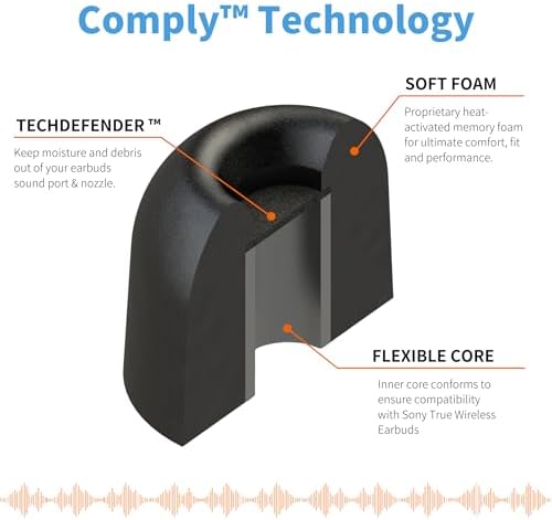 Upgrade Your Sony True Wireless Earbuds with Comply Memory Foam Replacement Tips | Maximum Comfort and Secure Fit for Enhanced Listening | Superior Noise Isolation & Anti-Slip Design | Available in Black Sizes S/M/L (3 Pairs) – Perfect for Music Lovers and Active Lifestyles