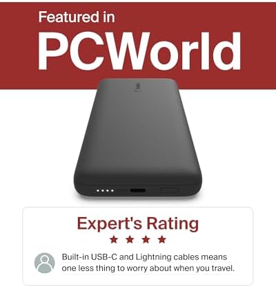 Belkin 10,000 m Ah Portable Charger – Fast Charge Power Bank with Integrated Cable for i Phone 16, i Pad Pro, Galaxy S25 – 20 W USB-C Power Delivery – Lightweight Pink Design for Ultimate Portability and Versatile Compatibility