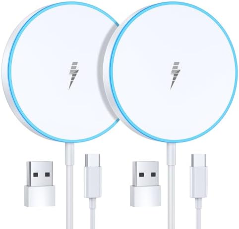 Magnetic Wireless Charger 15 W Dual Pack – High-Speed Mag Safe Charging Pad for i Phone 16/15/14 Series & Air Pods – Enhanced Stability with LED Indicator – Perfect for Nighttime Use and Seamless Device Compatibility