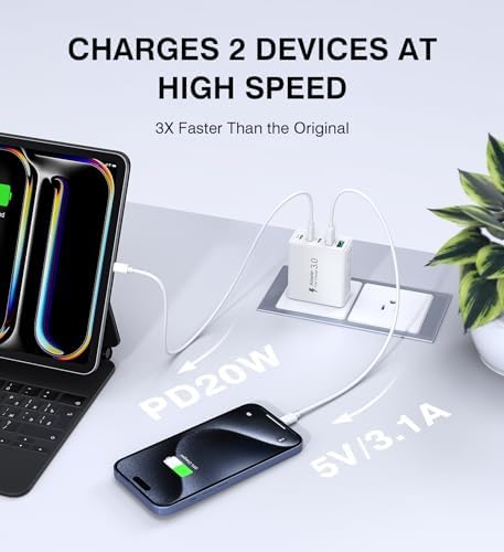 Efficient 50 W Dual USB-C Wall Charger Duo – Rapid Multi-Device Power Adapter for i Phone 16/15/14/13/12, i Pads, and Android Smartphones – Compact Fast Charging Solution for On-the-Go Professionals