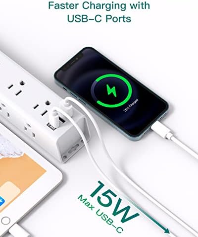 10-Foot Power Strip Surge Protector with 12 Outlets & 3 USB Ports – Wall-Mountable Extension Cord for Optimal Device Charging in Dorm Rooms, Offices, and Homes – 1050 J Overload Protection for Enhanced Safety and Efficiency – Sleek Black Design for Clutter-Free Use