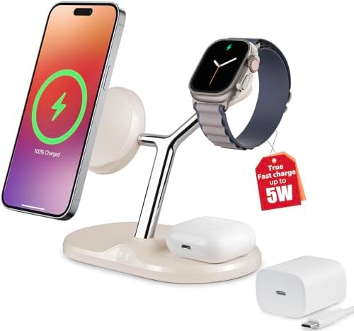 Ultimate 3-in-1 Mag Safe Wireless Charging Station for Apple Devices – Fast, Space-Saving Charger for i Phone 12-16, Apple Watch, and Air Pods – Enhanced Compatibility and Sleek Design for Organized Spaces