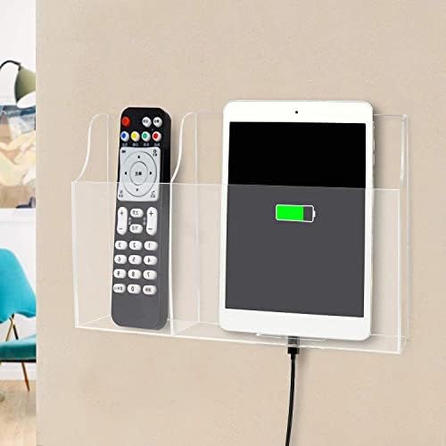 Clear Acrylic Wall-Mounted Tablet Holder – Sleek Charging Station for i Pads, Kindles, and Smartphones – Innovative Remote Control Organizer for Modern Homes and Offices – Maximize Space with Easy Access Design – Durable and Stylish Storage Solution for Clutter-Free Living