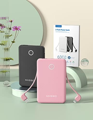 Ultra Slim 6000 m Ah Power Bank with Built-In USB C Cords – Card-Sized Portable Charger for Effortless On-the-Go Charging, Triple Output for i Phone, Samsung, Google Devices – Stylish and Compact Battery Pack for Enhanced Efficiency and Versatility