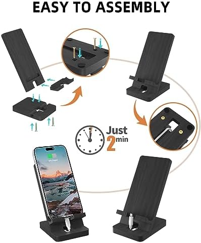 Cell Phone Stand with Tray, Wood Phone Docking Station for Men, Phone Holder for Desk, Men’s Docking Station and Organizer, Wooden Desk Organizer – Enhanced Compatibility and Speed