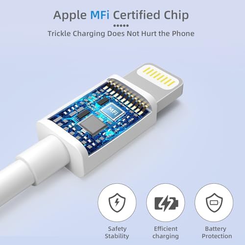 Ultra-Fast 20 W PD i Phone Charger Pack – MFi Certified USB-C Wall Charger Set with Four 6 FT Lightning Cables for i Phone 14, 13, 12, 11 Pro Max, XR, XS, X, i Pad & Air Pods Pro – Compact, Durable, and Versatile Charging Solution for Home and Travel