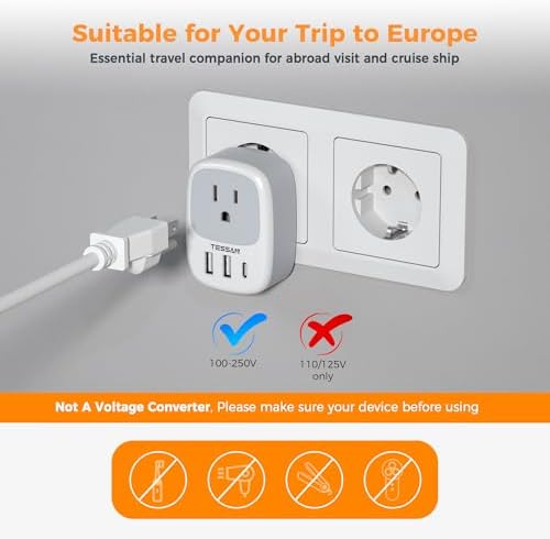 TESSAN Universal Type G UK Travel Adapter with 3 USB Ports & USB-C Charger – Effortless US to UK Plug Conversion for Global Travelers to England, Ireland, Qatar, Hong Kong, Dubai, and More – Compact Power Solution for Fast and Safe Device Charging