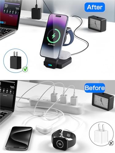 Premium 3-in-1 Magnetic Wireless Charging Station for i Phone 16/15/14/13/12, Apple Watch Ultra/SE, and Air Pods – Fast & Efficient Multi-Device Charger with Enhanced Safety Features for Home, Office & Travel