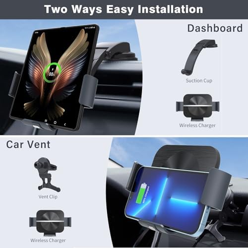 Ultimate Wireless Car Charger Mount for Galaxy Z Fold Series & S22 Ultra – 10 W Fast Auto-Clamping Phone Holder for Air Vent & Dashboard – Effortless Charging & Navigation with Enhanced Compatibility – Sleek Black Design for Modern Vehicles