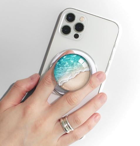 Sparkling Blue Ocean Beach Crystal Glitter Magnetic Collapsible Phone Grip & Stand – Versatile Mobile Accessory for Smartphones & Tablets with Enhanced Portability & Secure Attachment