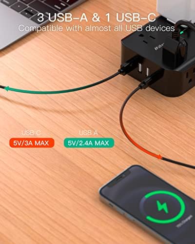 MIFASOPOWER Surge Protector Power Strip – 8 Wide Outlet Charging Station with 4 USB Ports (Including USB-C) and 5 FT Heavy-Duty Extension Cord – Space-Saving Flat Plug Design for Home, Dorm, or Office – Overload Protection & Wall-Mountable Convenience