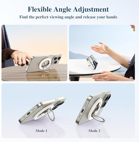 Discover the GVIEWIN Magnetic Phone Ring Holder: A Cutting-Edge 360° Rotatable Kickstand for Mag Safe Devices – Perfectly Tailored for i Phone 16 Pro Max/Plus, 15, 14, and 13 (Elegant White Finish) – Unmatched Stability and Hands-Free Viewing Experience Upgrade your smartphone usage with this premium accessory that not only enhances grip but also transforms your device into a versatile stand for effortless video calls and streaming. Featuring a robust magnetic attachment for secure hold, this stylish phone ring holder is engineered for seamless integration with Mag Safe technology. Experience the freedom of adjustable angles, allowing for convenient portrait or landscape modes, perfect for navigation or entertainment on-the-go. Its sleek white design not only ensures durability but adds a sophisticated touch to your device. Elevate your everyday smartphone experience with the GVIEWIN Magnetic Phone Ring Holder – where functionality meets elegance.