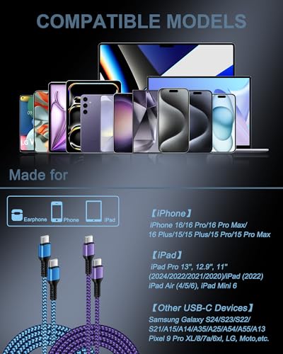 6 FT Samsung Fast Charging Cable (5 Pack) – Universal USB C to C Cord for i Phone 16 Series & Galaxy S25 Ultra – Durable Nylon Braided Design for Quick and Reliable Charging in Car and Home – Enhanced Compatibility with Pro, Max Models & More