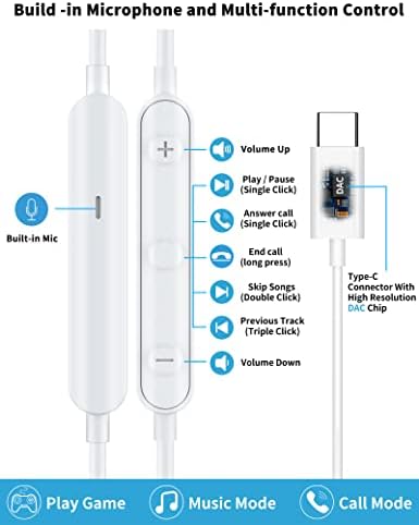 TITACUTE USB C Wired Earbuds: Premium Noise-Canceling Headphones with Bass Stereo Sound for Samsung S23 FE, S22, S21, A53, A54, and i Phone 15 Pro Max – Magnetic In-Ear Design with Microphone and Volume Control for Enhanced Audio Experience Across Devices